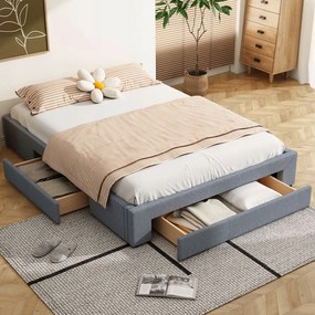 franciaágy Fa ágy 160x200cm fejtámla nélkül 3 fiók szürke