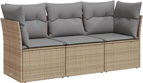 vidaXL 3 részes bézs polyrattan kerti ülőgarnitúra párnákkal