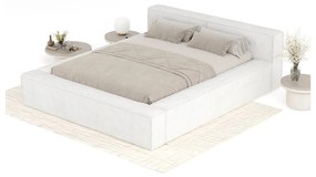 Krémszínű kárpitozott ágyneműtartós franciaágy ágyráccsal 140x200 cm Voliera – Maison de Rêve