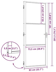 Belső Ajtó Fekete 83 x 201.5 cm Edzett üveg, Alumínium
