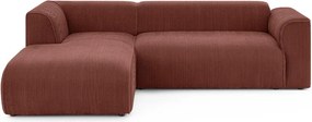 Terrakotta színű kordbársony sarokkanapé (bal oldali-heverő résszel) Merid – Ropez