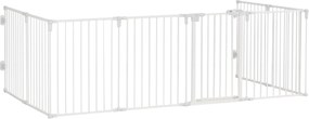 PawHut Kutyafuttató Játékkerítés Ajtóval - Rugalmas Összecsukható 8 Panel, 60 x 76 cm, Fehér | Aosom