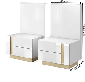 2 éjjeliszekrény, fehér/grandson tölgy/fehér magas fényű, CITY