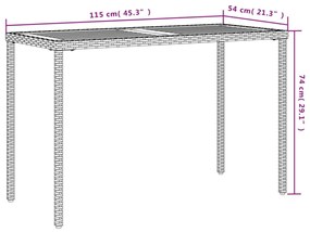 szürke polyrattan akácfa lapos kerti asztal 115x54x74 cm