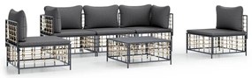 6 részes antracitszürke polyrattan kerti ülőgarnitúra párnákkal