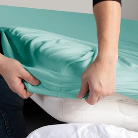 Türkiz gumis jersey lepedő 90x200 cm Amber – Restilo
