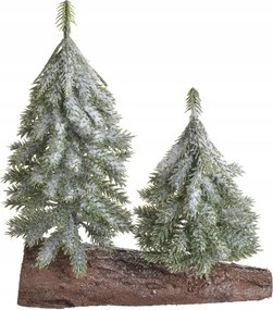 Karácsonyfa ecset zöld hópelyhes szett 2 db-os fakéreg állványon 20cm