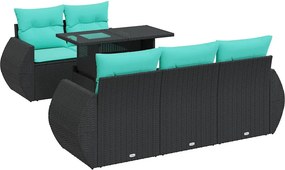 vidaXL 6 részes fekete polyrattan akácfa kerti ülőgarnitúra párnákkal
