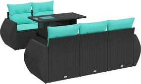 vidaXL 6 részes fekete polyrattan akácfa kerti ülőgarnitúra párnákkal