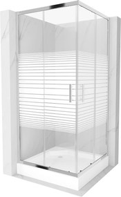 Mexen Rio, négyzet alakú zuhanykabin tolóajtóval 90 x 90 cm, 5mm átlátszó üveg / csíkok, króm profil + fehér magas zuhanytálca Rio, 860-090-090-01-20…