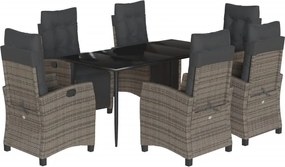 vidaXL 7 részes szürke polyrattan kerti étkezőgarnitúra párnával