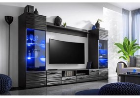 KARMELA nappali szekrénysor LED-világítással - fekete / Sahara fólia