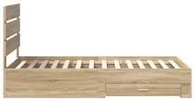 vidaXL Ágykeret fiókkal fejtámlával Sonoma tölgy 90 x 200 cm Faanyag