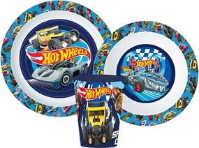 Hot Wheels Blue Fire étkészlet, micro műanyag szett pohárral 260 ml