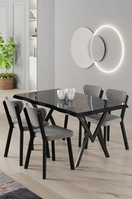 Akort étkezőgarnitúra, fekete márvány-szürke, 130 cm