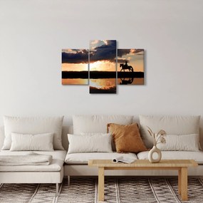 Kép - Lovas egy lovon naplementében (90x60 cm)