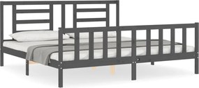 vidaXL szürke tömör fa ágykeret fejtámlával 200 x 200 cm