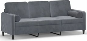 vidaXL 3 személyes sötétszürke bársony kanapé díszpárnákkal 180 cm