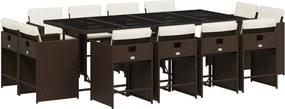 vidaXL 13 részes barna polyrattan kerti ülőgarnitúra párnákkal