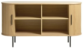 Natúr színű alacsony komód tolóajtóval, tölgyfa dekorral 140x76 cm Nola – Unique Furniture