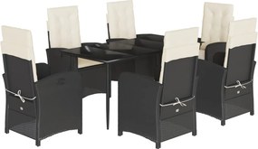 vidaXL 7 részes fekete polyrattan kerti étkezőgarnitúra párnával