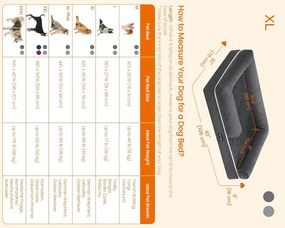 Ortopéd Kutyaágy, Oldalsó Párnás Kutyasofa, 106 x 76 x 18 cm, Csúszásmentes, Sötétszürke