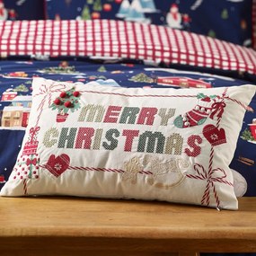 Pamut díszpárna karácsonyi mintával 30x50 cm Merry Christmas Cross Stitch – Catherine Lansfield