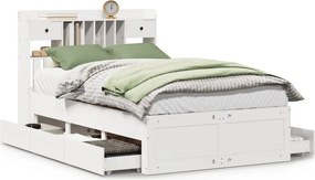 vidaXL fehér tömör fenyőfa könyvespolcos ágy matrac nélkül 135x190 cm