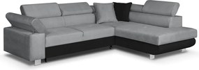 FREDO sarokkanapé, jobb oldali, kinyitható Világosszürke/fekete