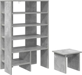 vidaXL Cipőszekrény polcokkal tárolóval 2 pcs Beton Szürke Faanyag