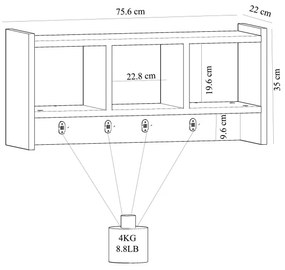 Fali akasztó STAR 35x76 cm fehér