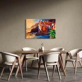 Kép - Falu Cinque Terre partján, az olasz riviérán, modern impresszionizmus (90x60 cm)