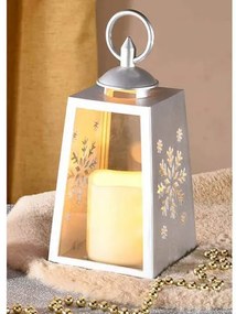 Karácsonyi lámpás ledes gyertyával 20x10x10 cm ezüst