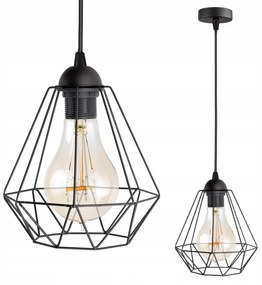 KÉSZLETKISÖPRÉS! Glimex Diamond drót búrás állítható függőlámpa fekete 1x E27