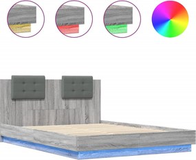 vidaXL szürke sonoma ágykeret fejtámlával és LED-ekkel 120 x 200 cm