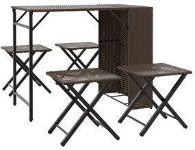 5 részes barna polyrattan összecsukható kerti étkezőgarnitúra
