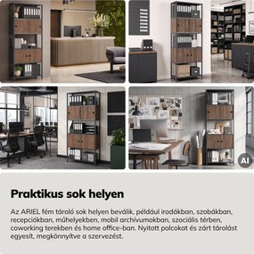Iratrendező polc zárható szekrénnyel, irodai, nyitott polcok, fém antracit/dió, 800x2200x400 mm: ARIEL Eco Design