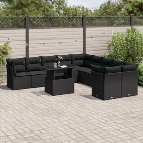 vidaXL 11 részes fekete polyrattan kerti ülőgarnitúra párnákkal