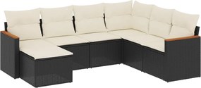 vidaXL 7 részes fekete polyrattan kerti ülőgarnitúra párnával