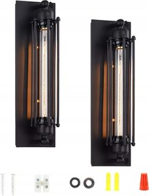 2db Retro fali lámpa fekete Loft retro lámpa fehér meleg E27