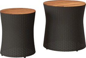vidaXL 2 db fekete polyrattan kerti kisasztal fa asztallappal