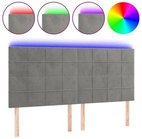világosszürke bársony LED-es fejtámla 160x5x118/128 cm