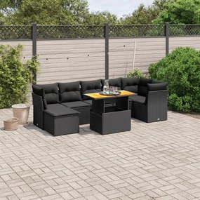 8 részes fekete polyrattan kerti ülőgarnitúra párnákkal