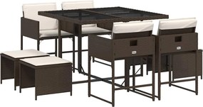 vidaXL 9 részes barna polyrattan kerti étkezőgarnitúra párnákkal