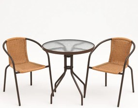 Kerti balkon szett polirattan 2 szék + üvegasztal