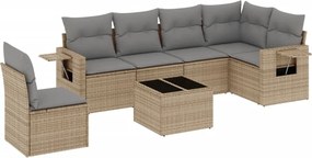 vidaXL 7 részes bézs polyrattan kerti ülőgarnitúra párnákkal