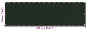 sötétzöld HDPE erkélytakaró 90 x 300 cm