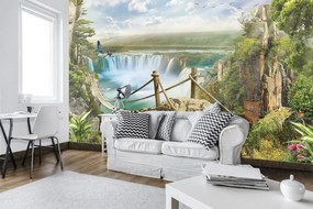 Fotótapéta - Kötél híd egy vízesés felett (152,5x104 cm)