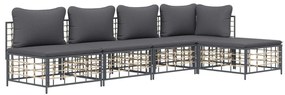 5 részes antracitszürke polyrattan kerti ülőgarnitúra párnákkal
