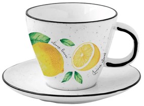 Porcelán citromos teás csésze aljjal Amalfi